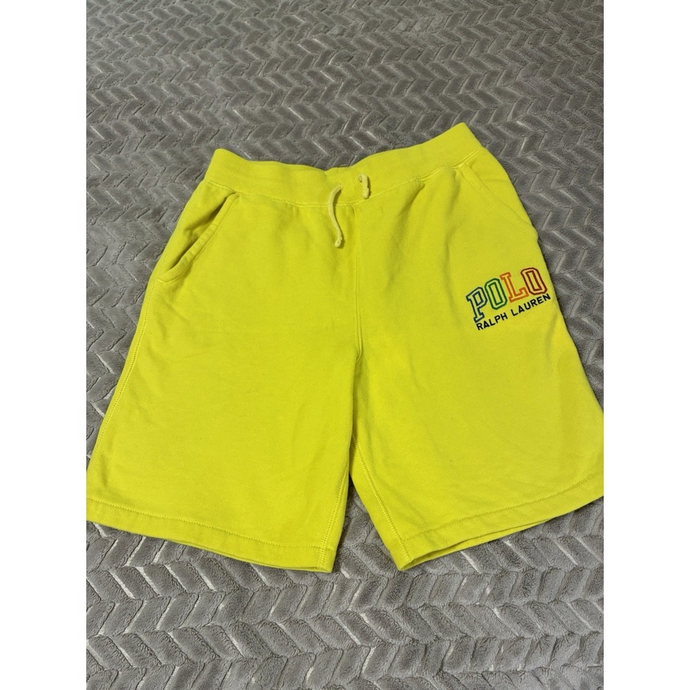 Polo Ralph Lauren Yellow Fleece Sweat Boy Shorts Large 14-16 Logo Pockets